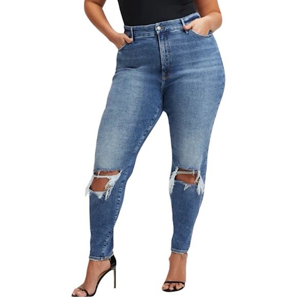 NWT Good American Good Waist Distressed Skinny Jeans Size 15 Retail $150 - Picture 1 of 6